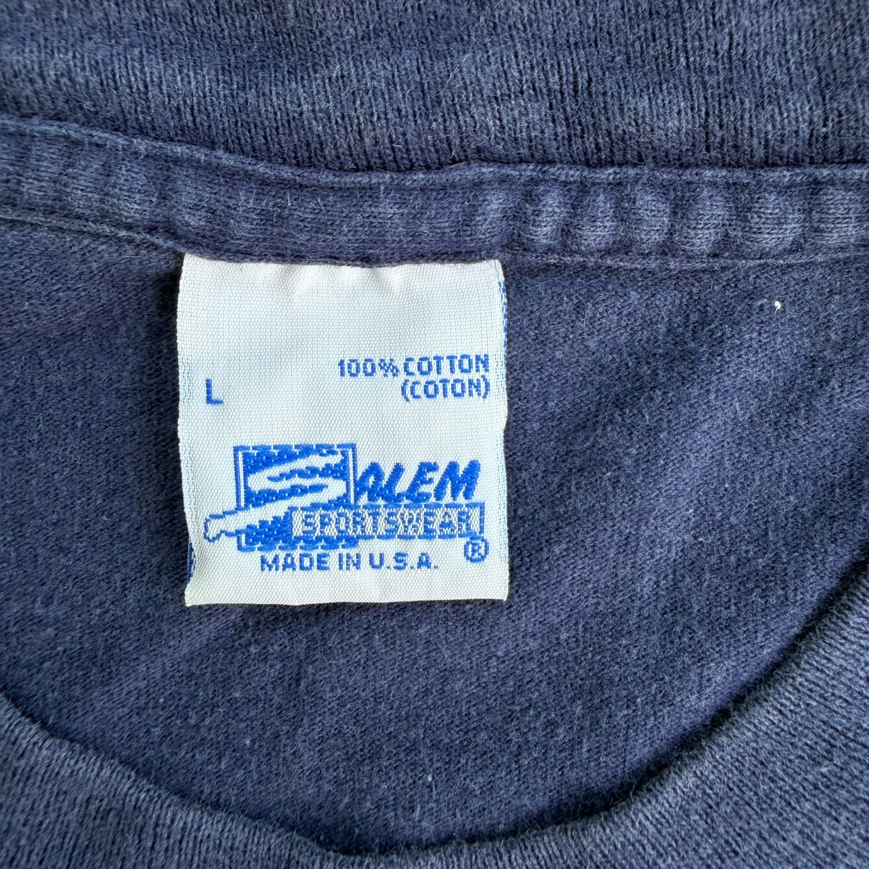 J- Vintage '95 Dallas Cowboys NFL Salem Sportswear Tag Jumbo Print Made In USA Single Stitch Tee - L