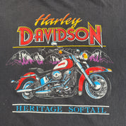 Vintage 90s Harley Davidson Heritage Softail Motorcycle & Mountain Graphic Made In USA Single Stitch Sleeveless Tee - XL