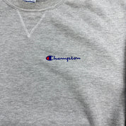 J- Vintage Champion Reverse Weave Embroidered Text  Logo Grey Crewneck - XL
