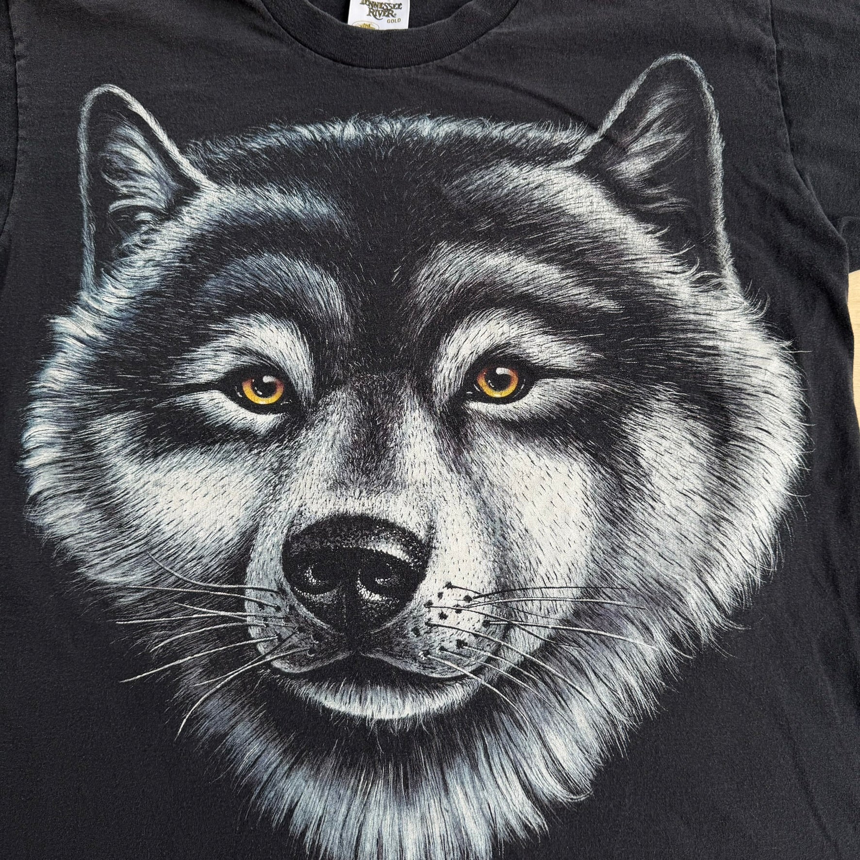 Vintage '95 Tennessee River Gold Wolf Jumbo Print Graphic Made In USA Single Stitch Tee - XL