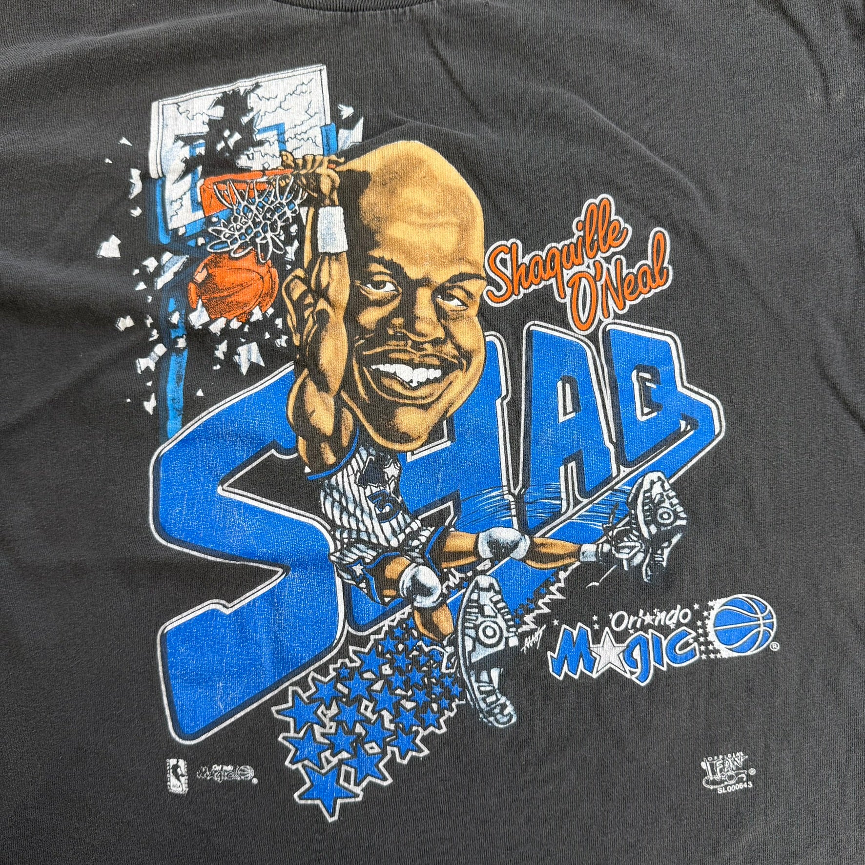J- Vintage Orlando Magic Shaquille O'Neal Cartoon NBA Graphic Single Stitch Tee - XL
