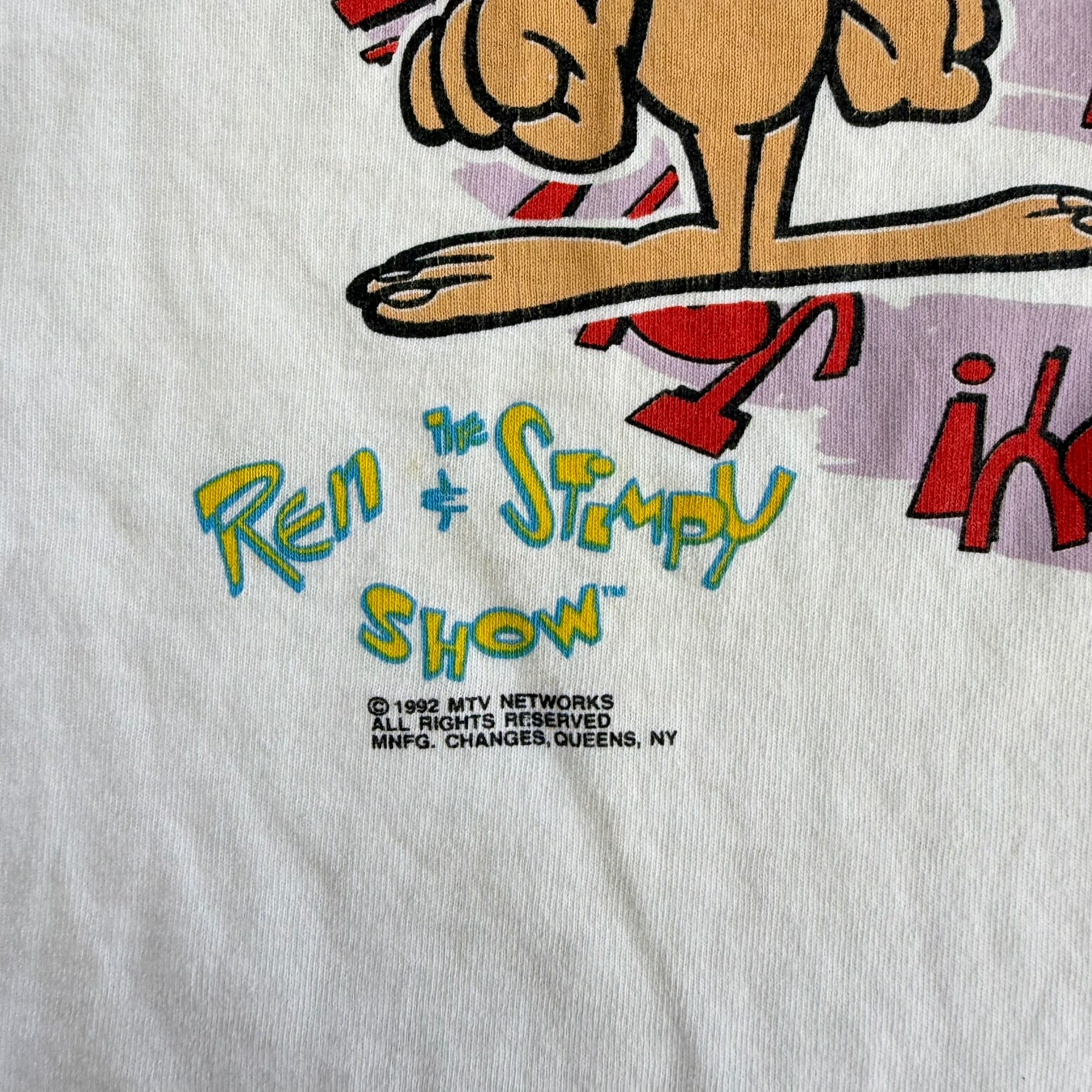 J- Vintage '92 The Ren & Stimpy Show Happy Joy Graphic Single Stitch Tee - XL