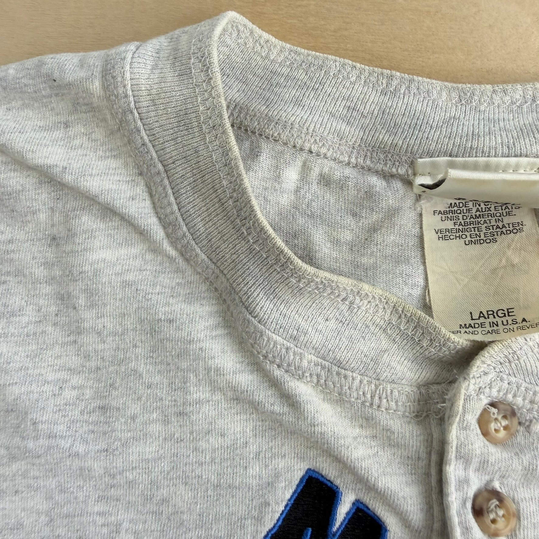 Vintage 90s Disney Catalog Mickey Embroidered Text Made In USA Long Sleeve Henley Tee - L