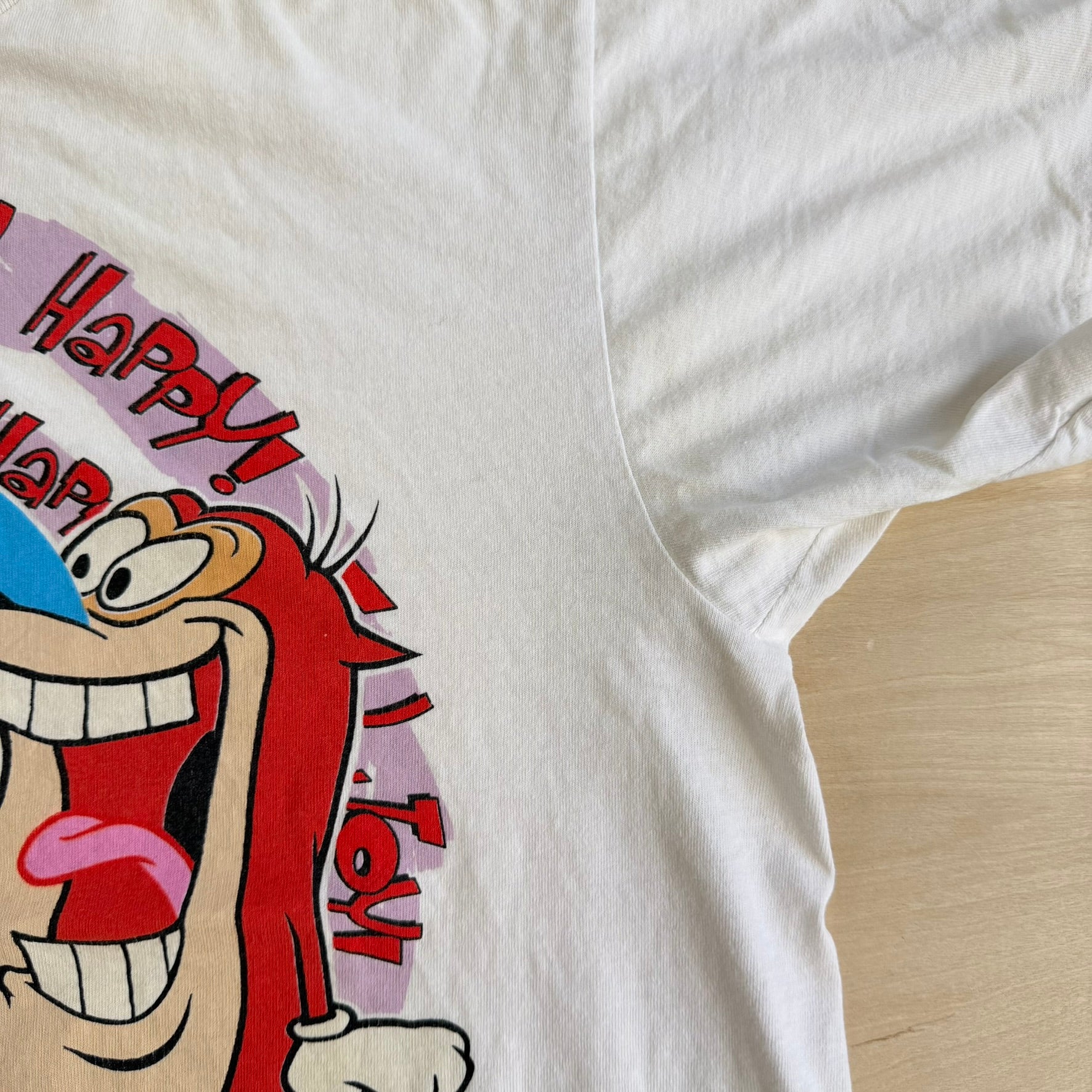 J- Vintage '92 The Ren & Stimpy Show Happy Joy Graphic Single Stitch Tee - XL