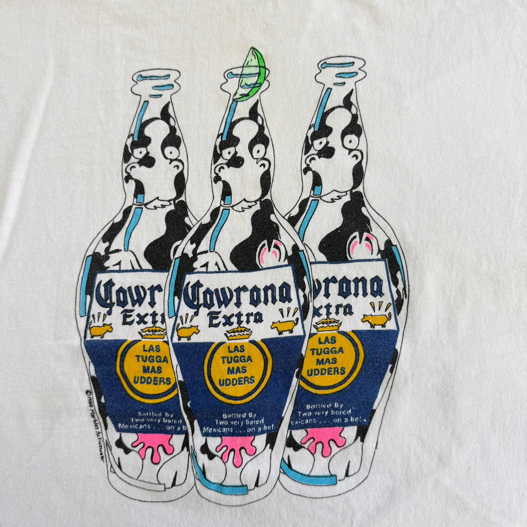 J- Vintage '88 Cowrona Extra Cartoon Beer Single Stitch Tee - L