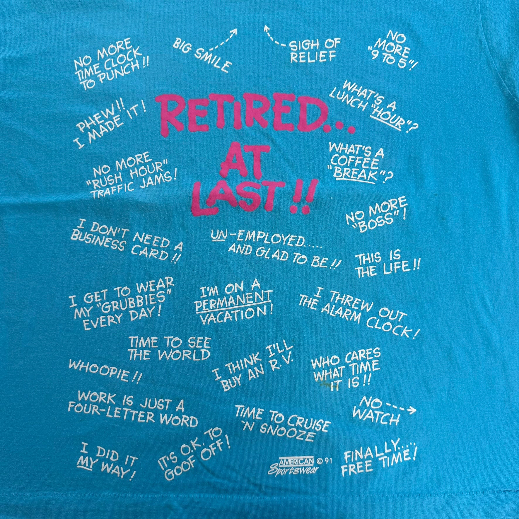 J- Vintage '91 Finally Retired Text Graphic Made In USA Text Single Stitch Tee - XL