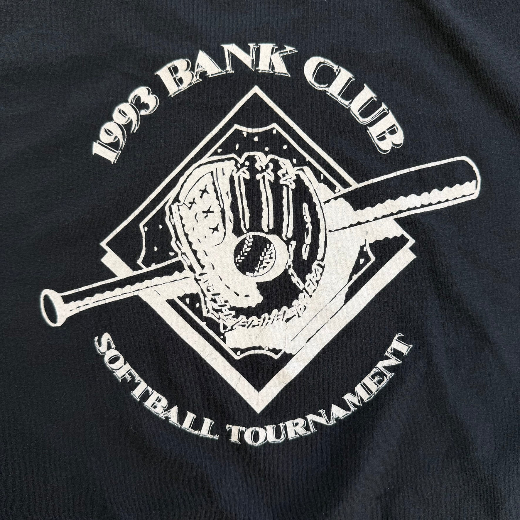 J- Vintage '93 Federal Reserve Bank Softball Tournament Graphic Made In USA Text Single Stitch Tee - XL