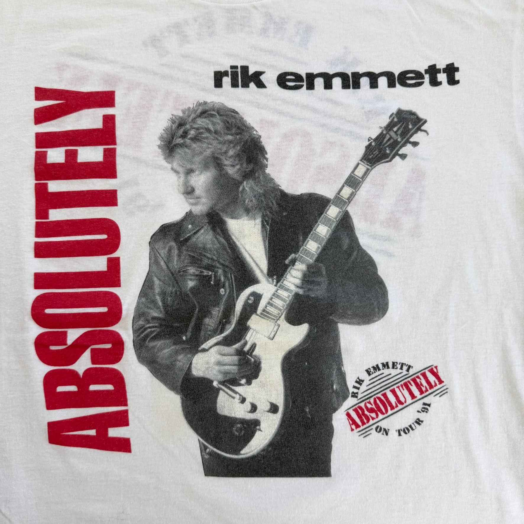 J- Vintage '91 Rik Emmett Absolutely On Tour Picture Made In USA Single Stitch Tee - XL
