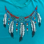 J- Vintage Pearls & Feather Necklace Graphic Single Stitch Tee - L