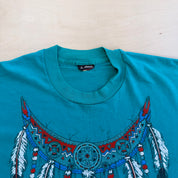 J- Vintage Pearls & Feather Necklace Graphic Single Stitch Tee - L