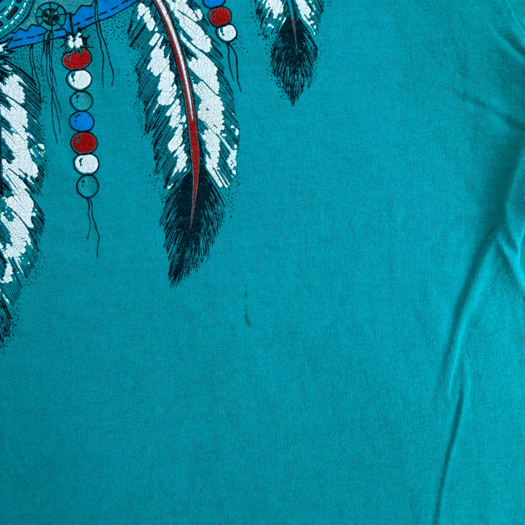 J- Vintage Pearls & Feather Necklace Graphic Single Stitch Tee - L