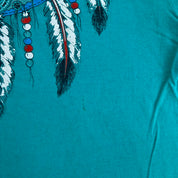 J- Vintage Pearls & Feather Necklace Graphic Single Stitch Tee - L