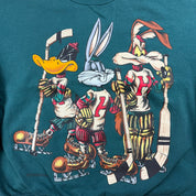J- Vintage '94 Looney Tunes Characters Hockey Graphic Crewneck - L