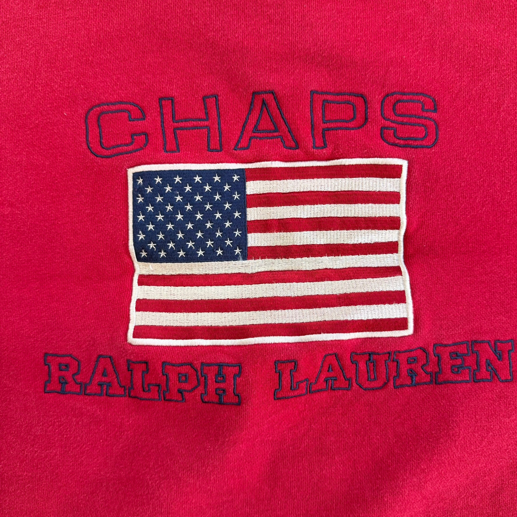 J- Vintage Ralph Lauren Chaps Embroidered US Flag & Text Crewneck - M