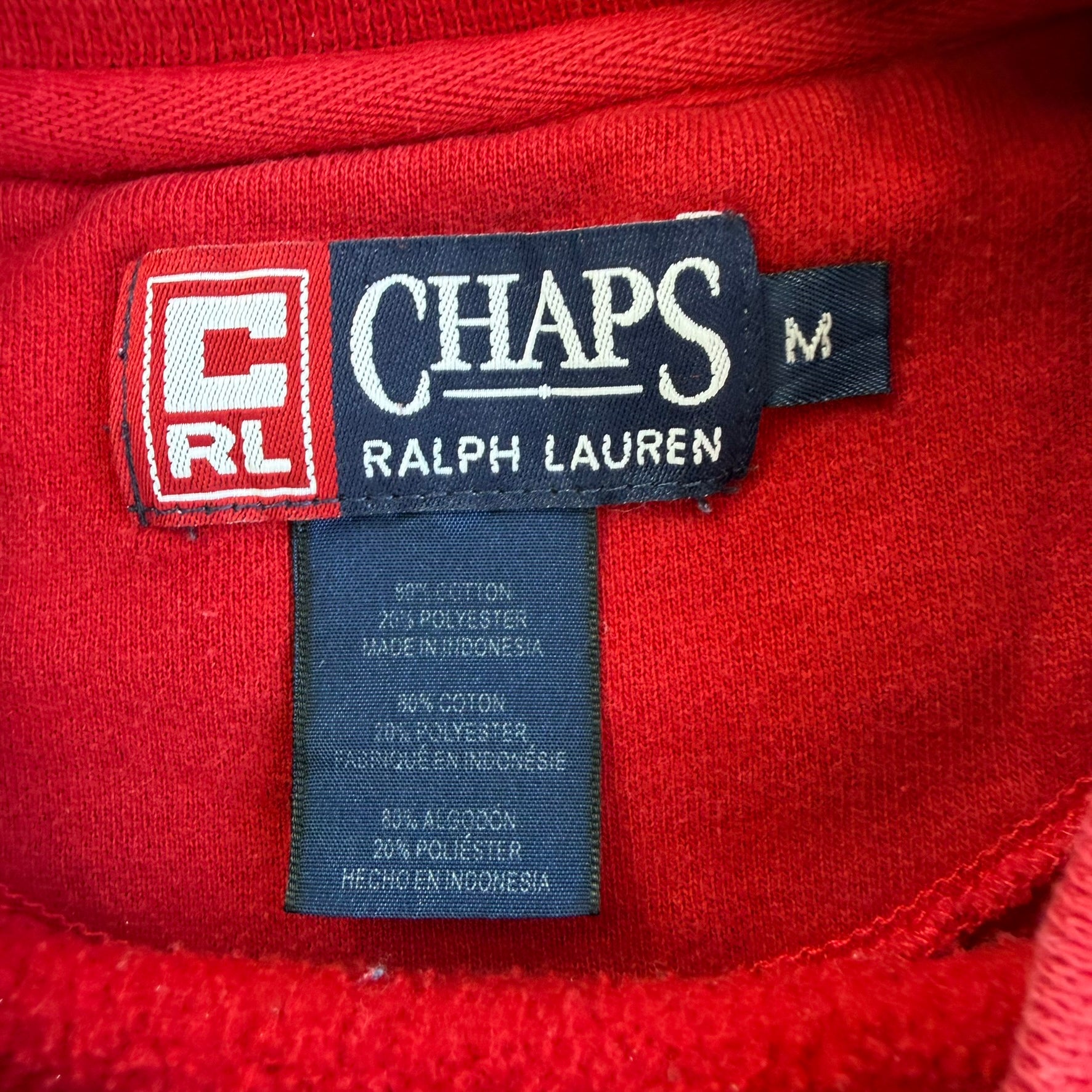J- Vintage Ralph Lauren Chaps Embroidered US Flag & Text Crewneck - M