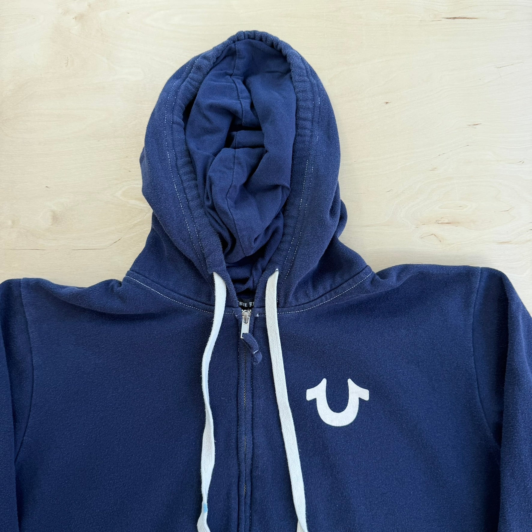 J- Vintage True Religion Buddha & Text Graphic Zip Up Hoodie - XL