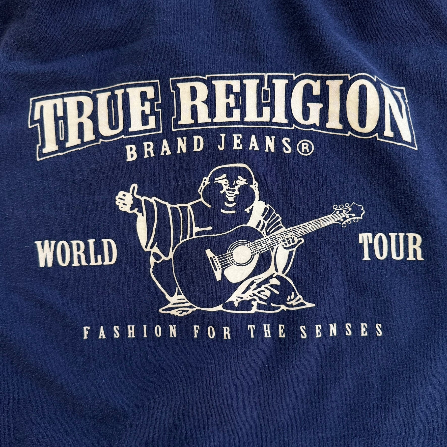 J- Vintage True Religion Buddha & Text Graphic Zip Up Hoodie - XL