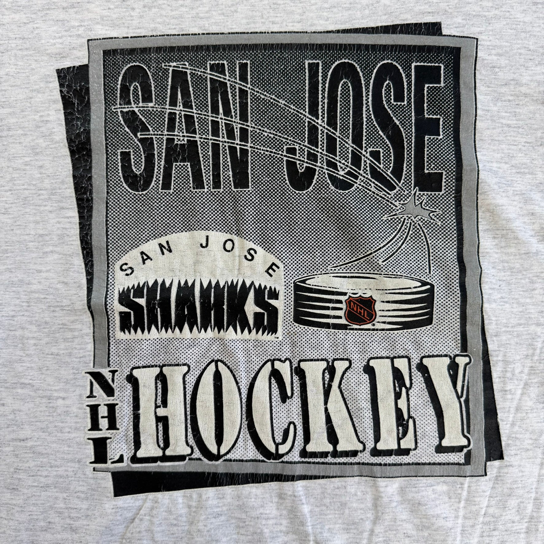 J- Vintage 90s San Jose Shark NHL Nutmeg Graphic Made In USA Single Stitch Tee - XL