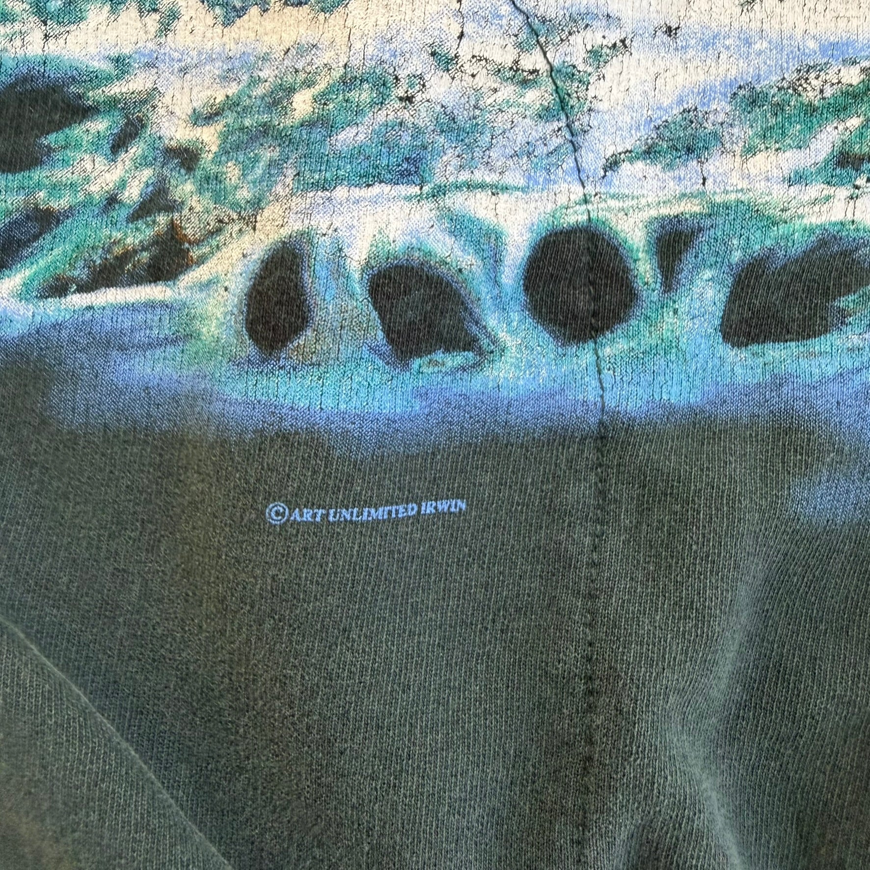 Vintage 90s Art Unlimited Eagles & Waterfall All Over Print Made In USA Henley Crewneck - M