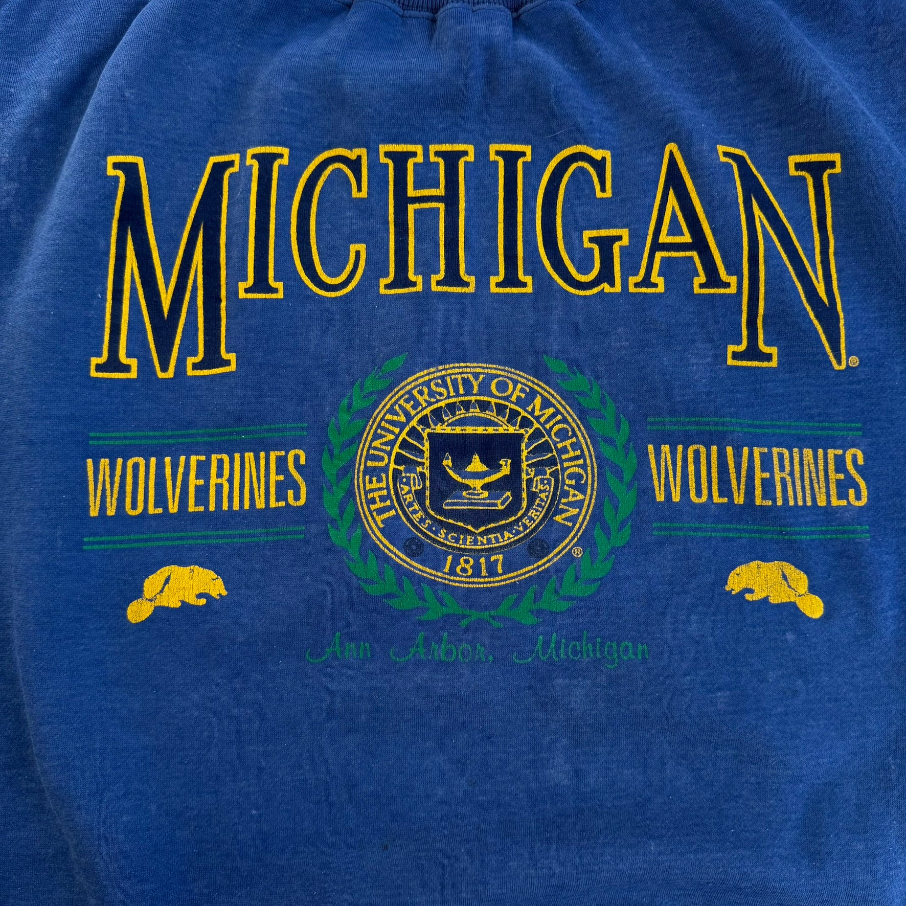 Vintage University Of Michigan Wolverines Text Graphic Crewneck - XL