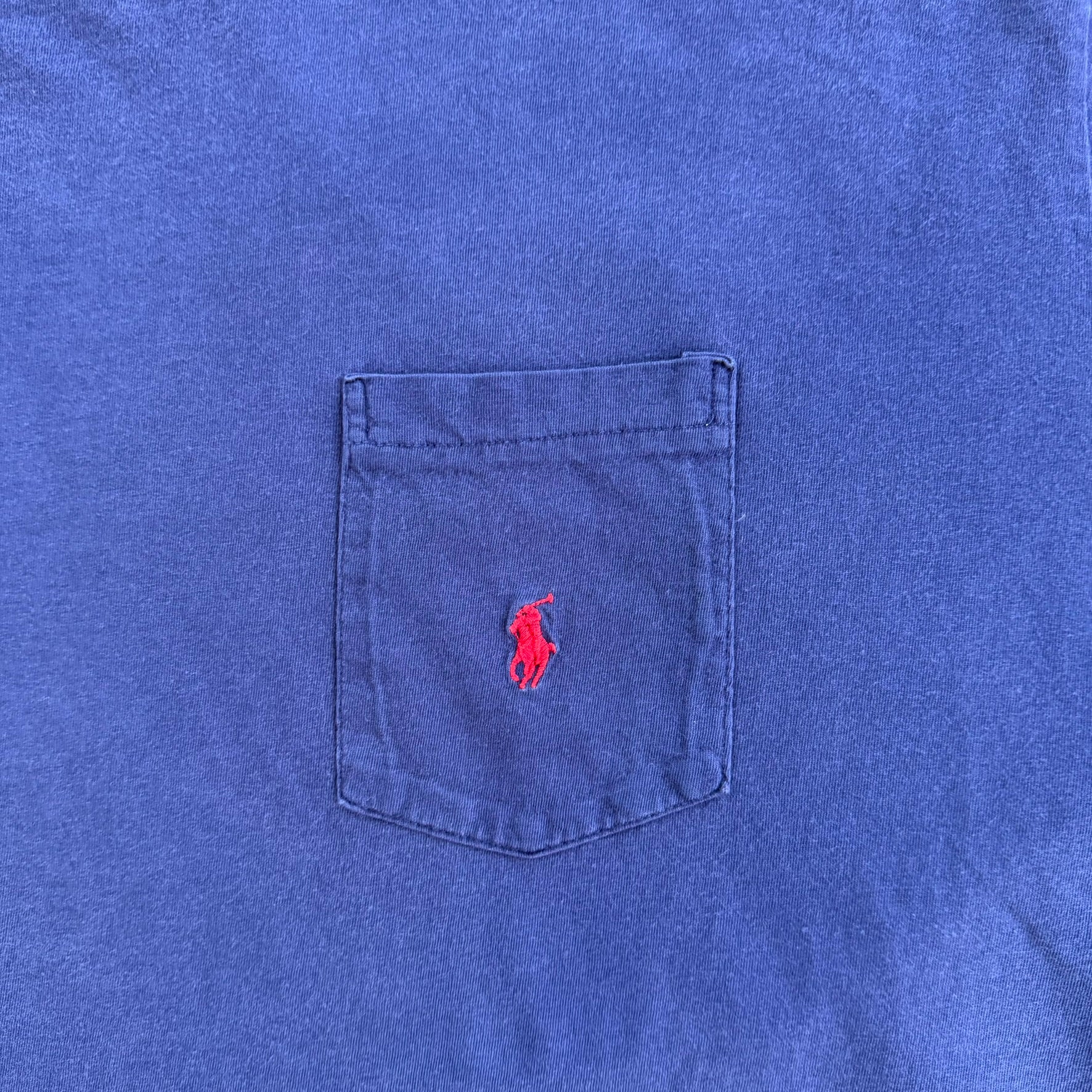 J- Vintage Polo RL Embroidered Logo Made In USA Single Stitch Pocket Navy Tee - L