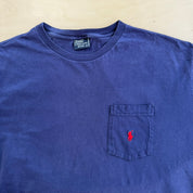 J- Vintage Polo RL Embroidered Logo Made In USA Single Stitch Pocket Navy Tee - L