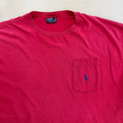 J- Vintage Polo RL Embroidered Logo Made In USA Single Stitch Pocket Red Tee - L
