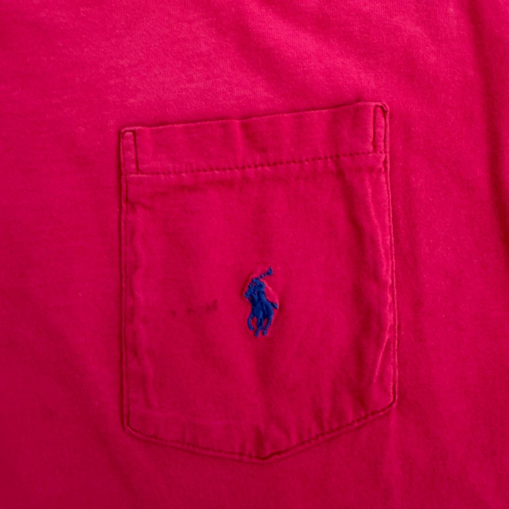 J- Vintage Polo RL Embroidered Logo Made In USA Single Stitch Pocket Red Tee - L