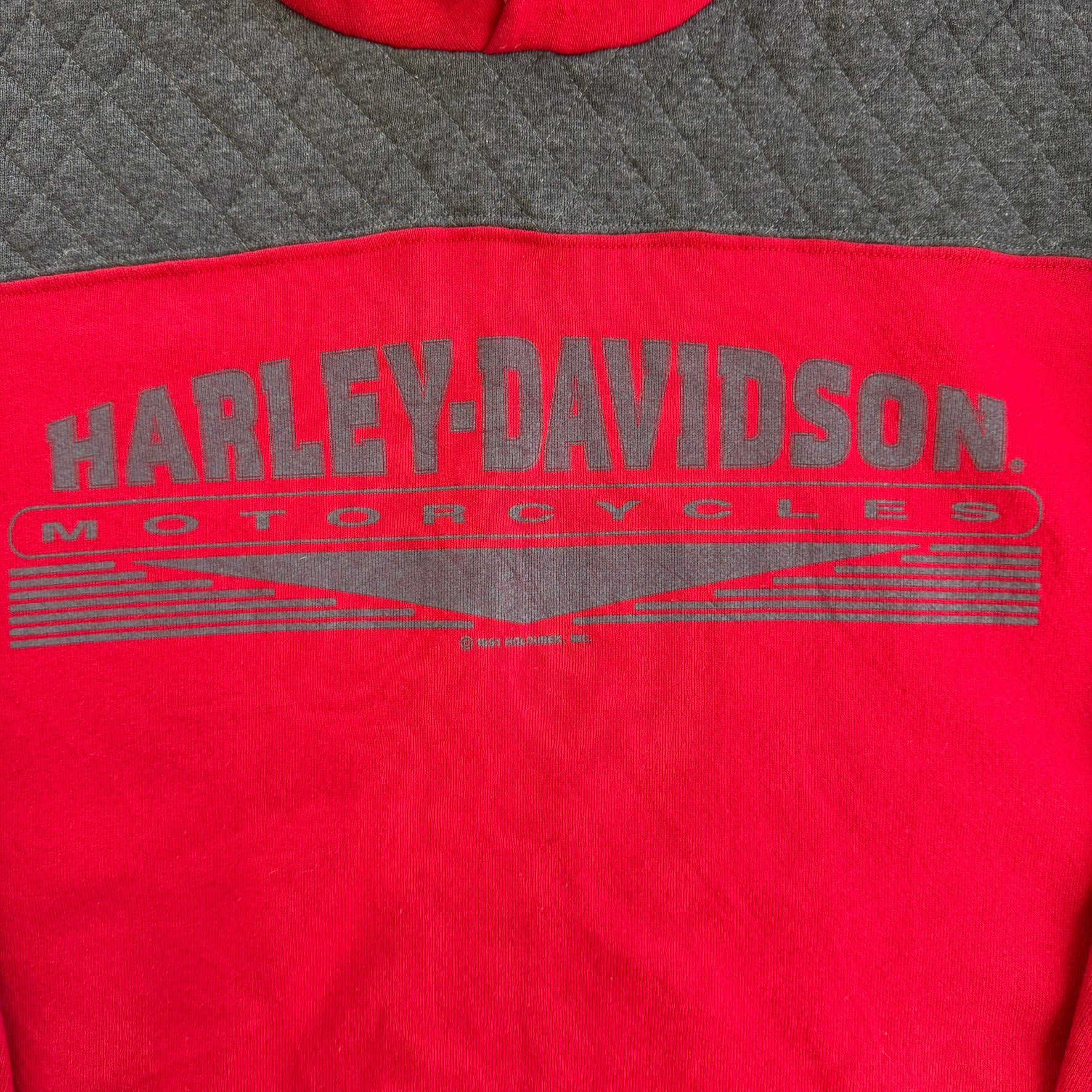 J- Vintage '91 Harley Davidson Motorcycle Text Made In USA Lee Tag Pullover Hoodie - M