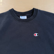 Vintage Champion Reverse Weave Embroidered Logo Black Crewneck - XL