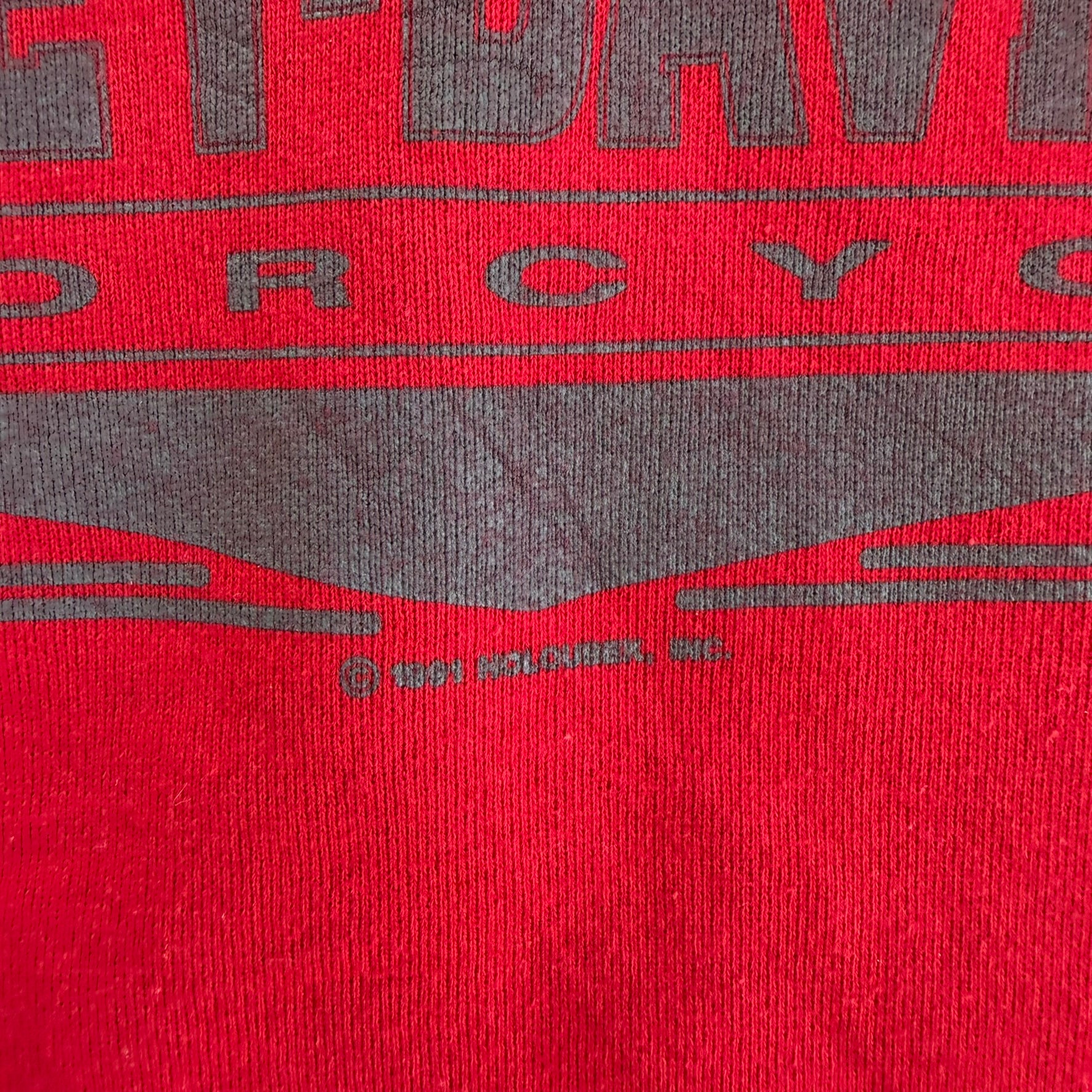 J- Vintage '91 Harley Davidson Motorcycle Text Made In USA Lee Tag Pullover Hoodie - M