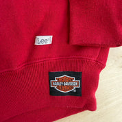 J- Vintage '91 Harley Davidson Motorcycle Text Made In USA Lee Tag Pullover Hoodie - M