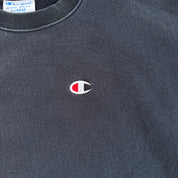 Vintage Champion Reverse Weave Embroidered Logo Black Crewneck - XL