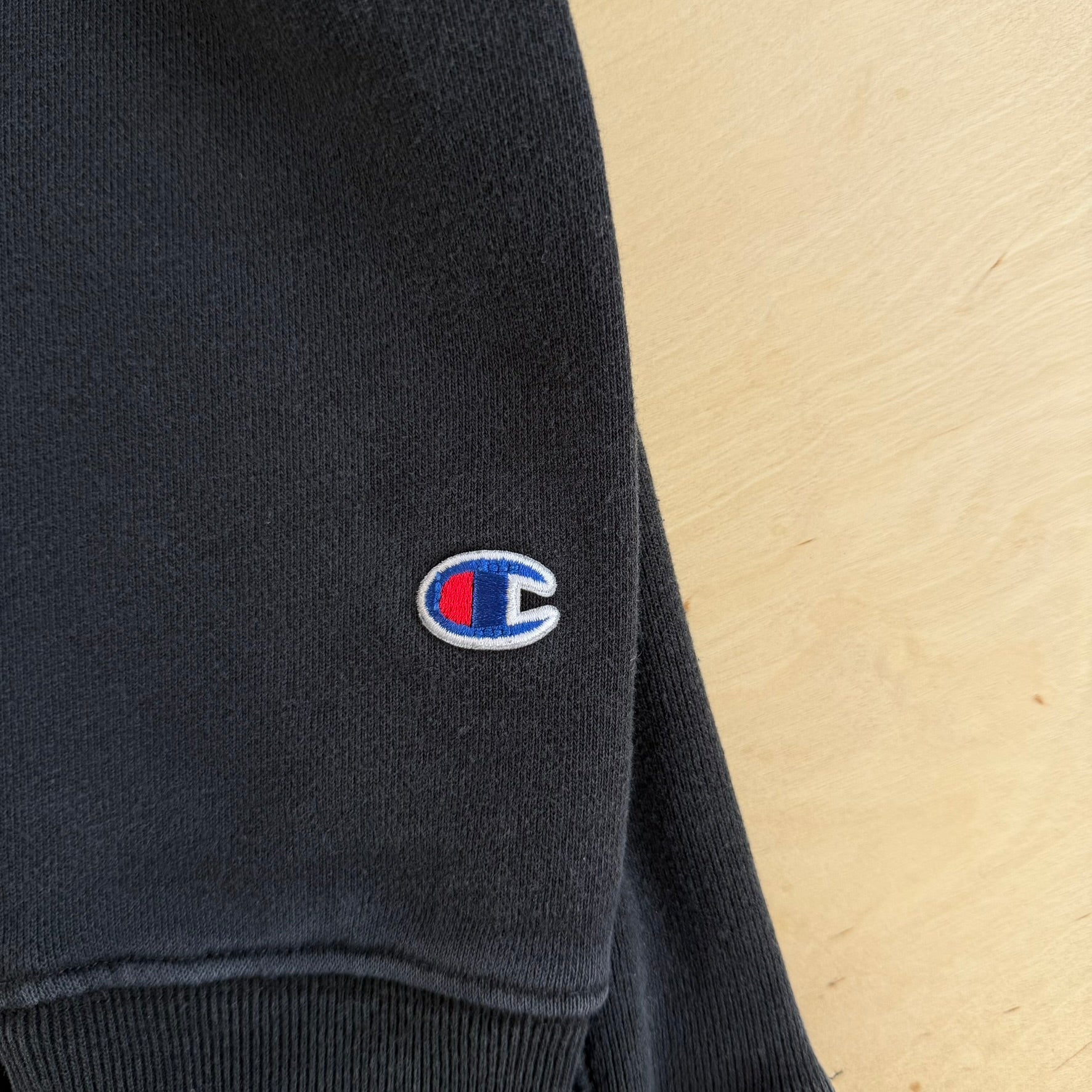 Vintage Champion Reverse Weave Embroidered Logo Black Crewneck - XL