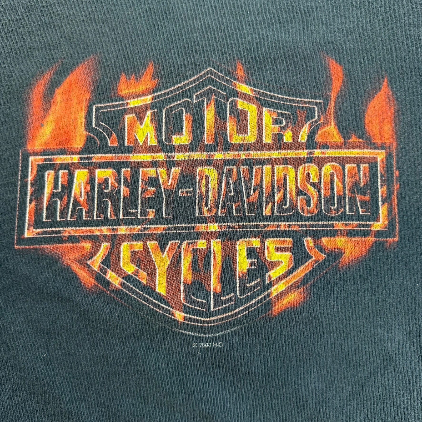 J- Vintage '00 Harley Davidson South Hampton Flame Logo & Text Made In USA Long Sleeve Tee - 2XL