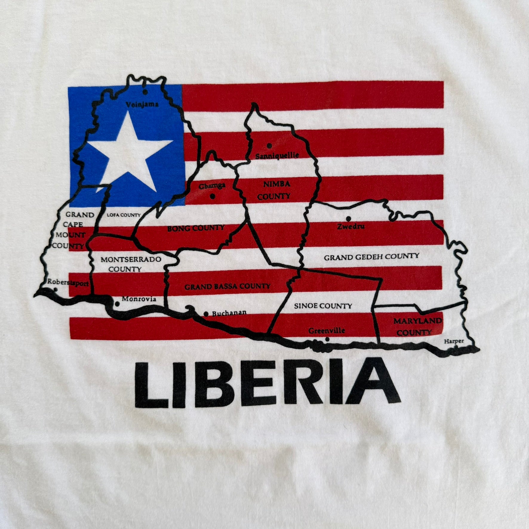 J- Vintage 90s Liberia Map & Flag Graphic Made In USA Single Stitch Tee - XL