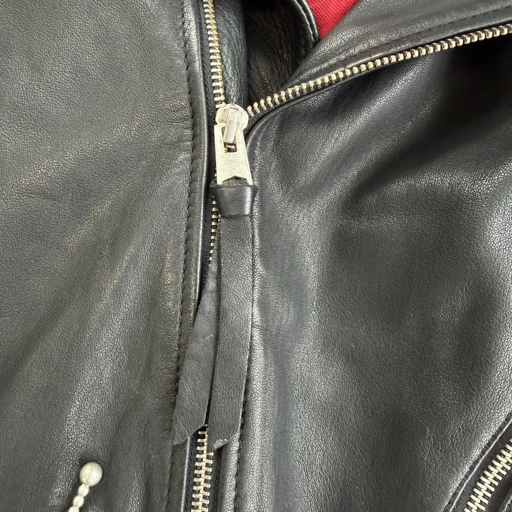 All Saints Biker Style Zip Up Leather Jacket - M