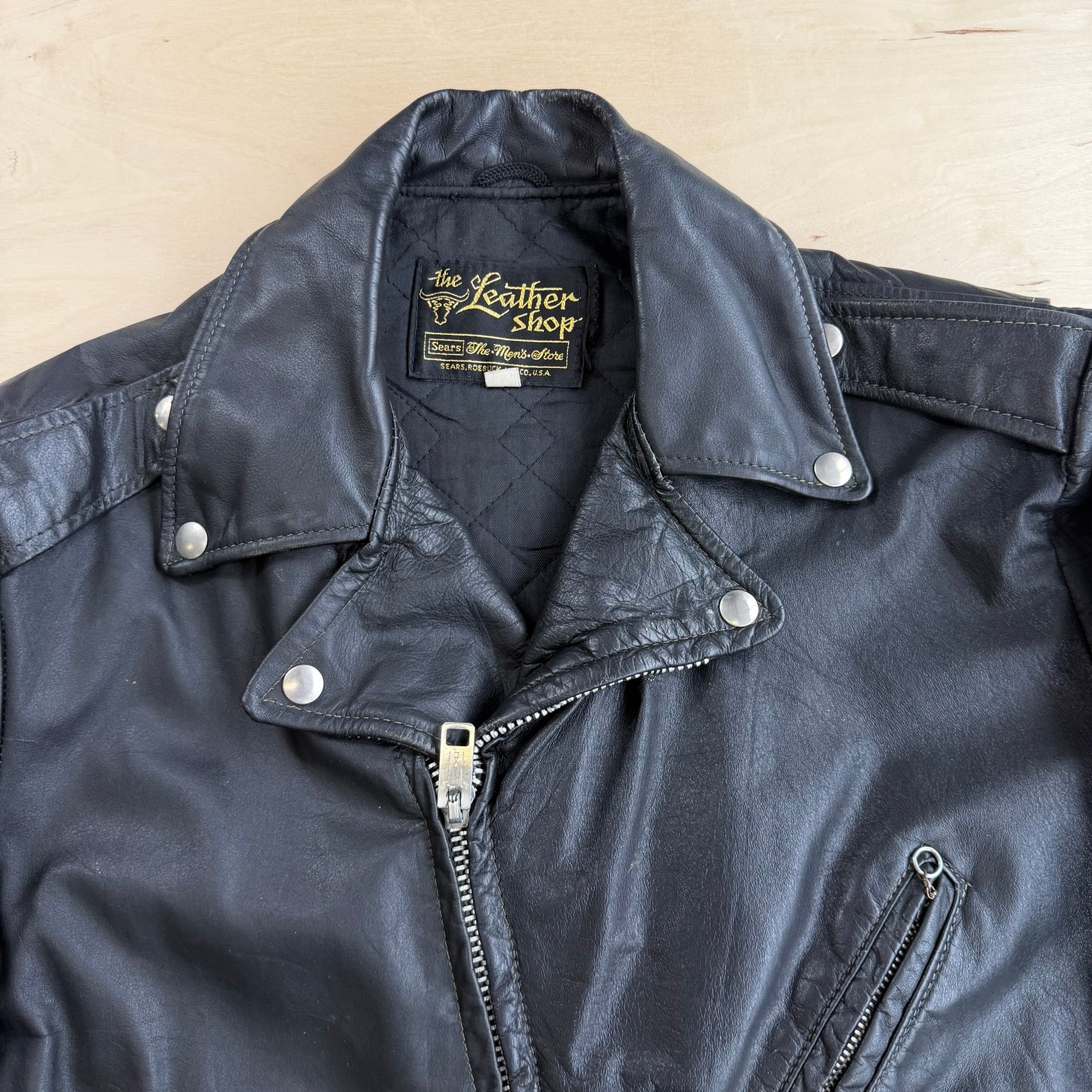 Vintage Sears The Leather Shop Biker Style Zip Up Leather Jacket - 42L (fits XL)