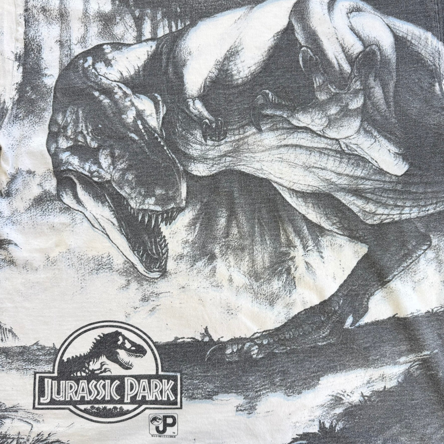 J- Vintage '93 Jurassic Park T-Rex All Over Print Made In USA Single Stitch Tee - XL