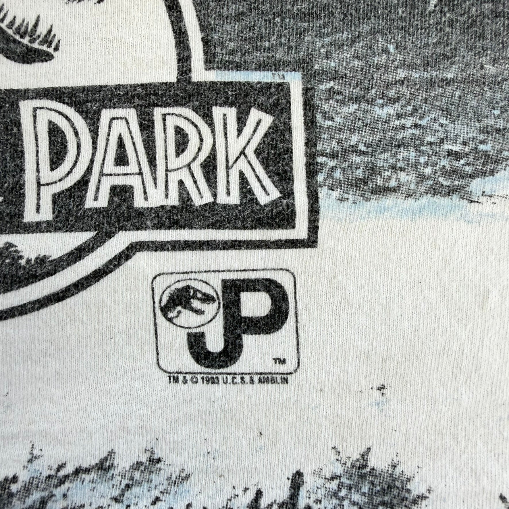 J- Vintage '93 Jurassic Park T-Rex All Over Print Made In USA Single Stitch Tee - XL
