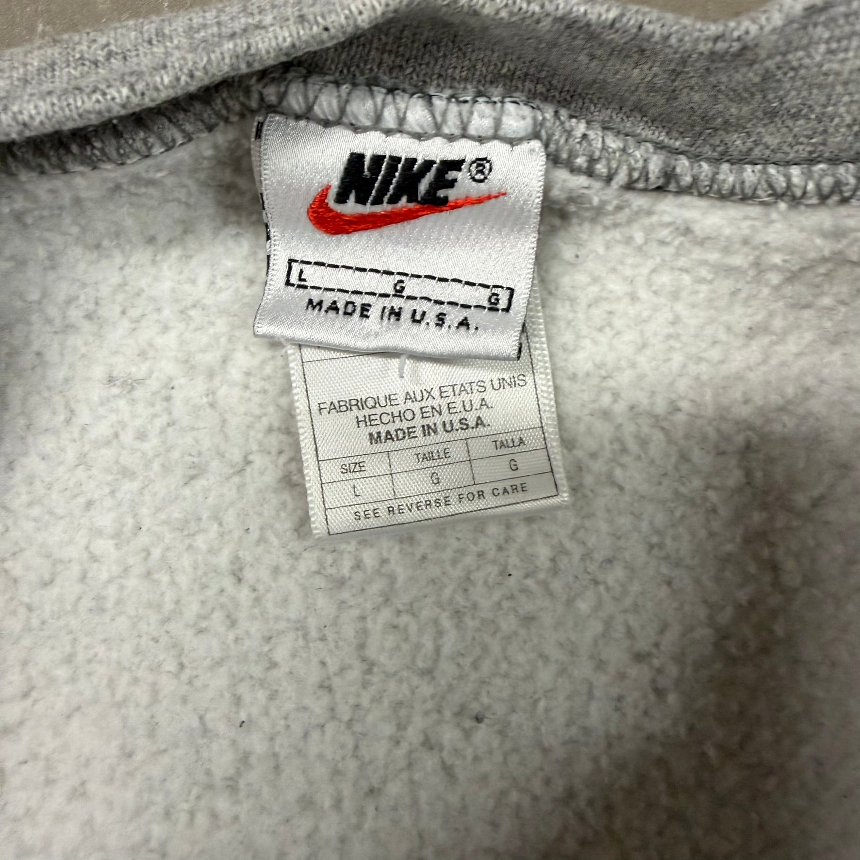 J- Vintage Nike Embroidered Swoosh Made In USA Grey Crewneck - L