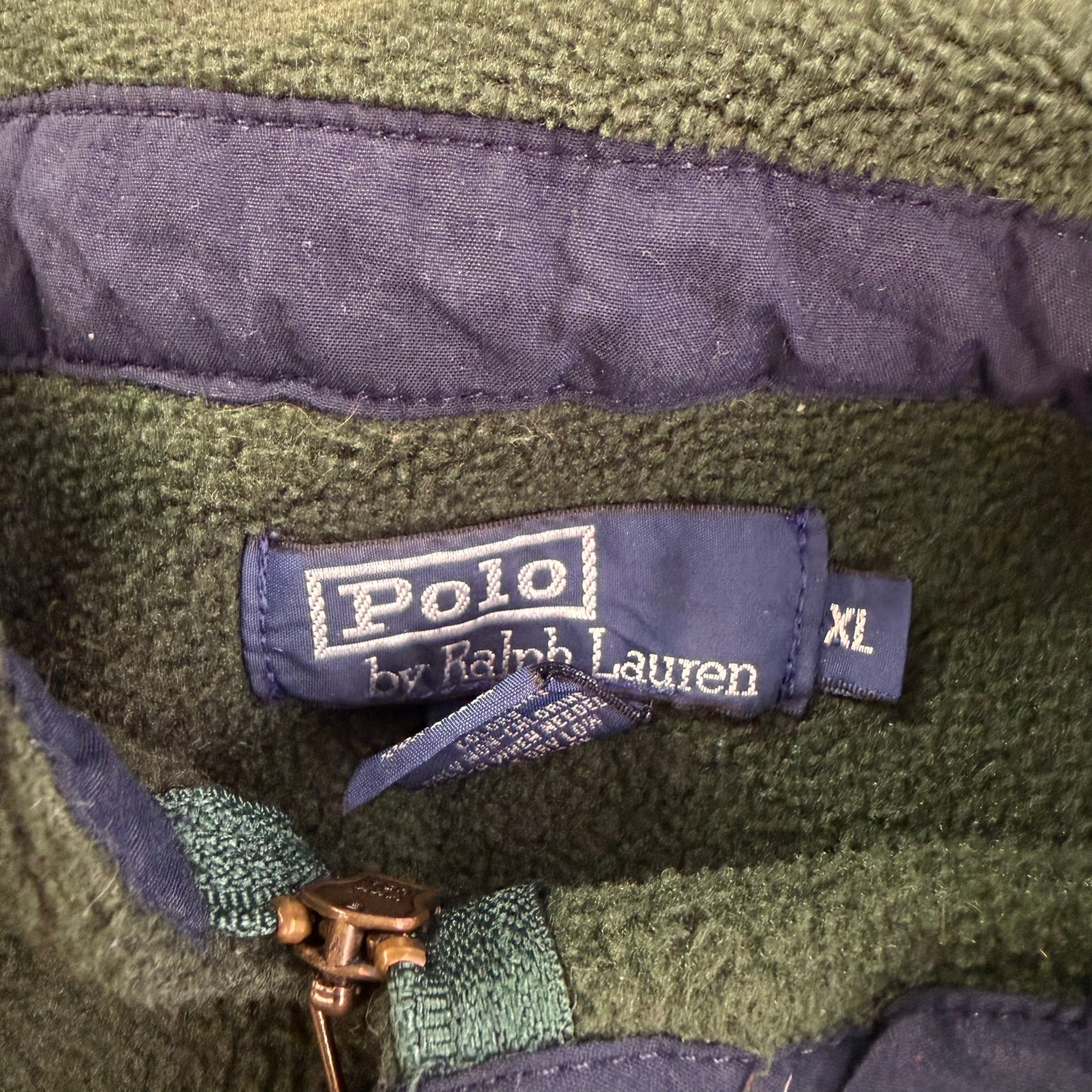 Vintage 90s Polo RL Embroidered Logo Dark Green Zip Up Polar Fleece - XL