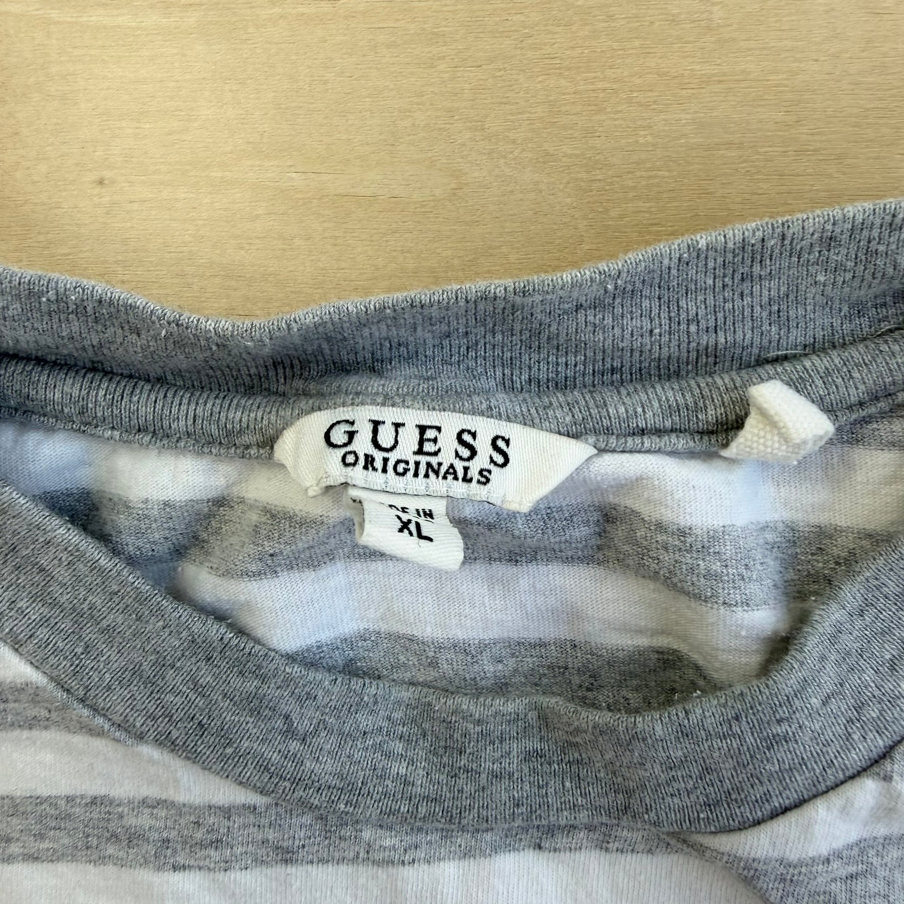 J- Vintage Gue$$ Jeans USA Embroidered Text Striped Tee - XL