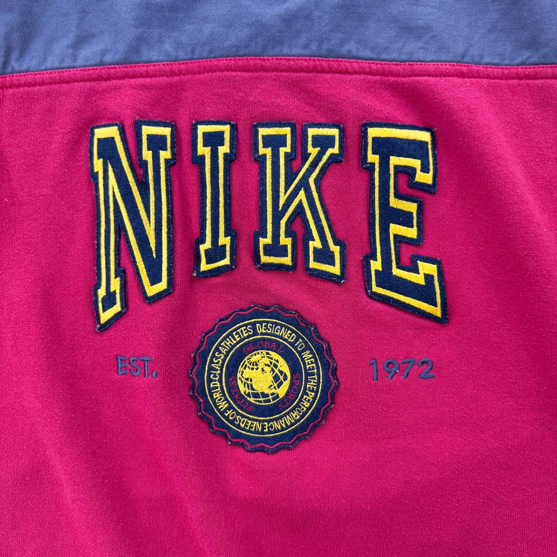 J- Vintage Nike Embroidered Text & Swoosh Henley Hoodie - M