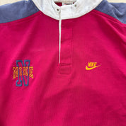 J- Vintage Nike Embroidered Text & Swoosh Henley Hoodie - M