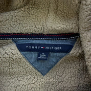 J- Vintage Tommy Hilfiger Embroidered Text Sherpa Lined Zip Up Hoodie - XL