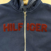 J- Vintage Tommy Hilfiger Embroidered Text Sherpa Lined Zip Up Hoodie - XL