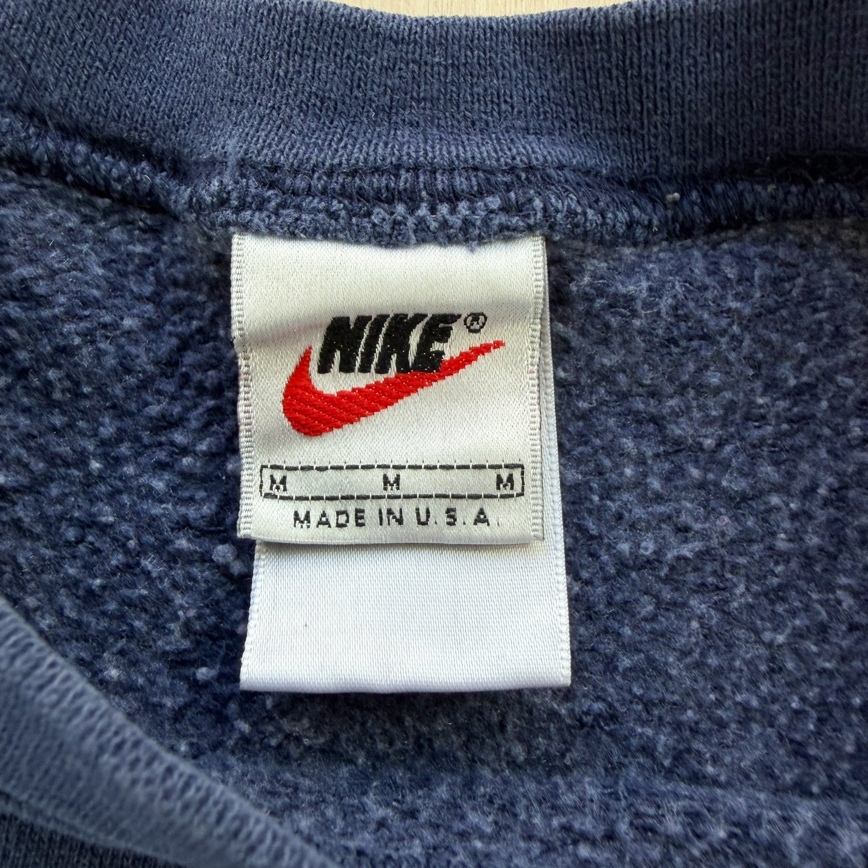 J- Vintage Nike Embroidered Swoosh Made In USA Navy Crewneck - M
