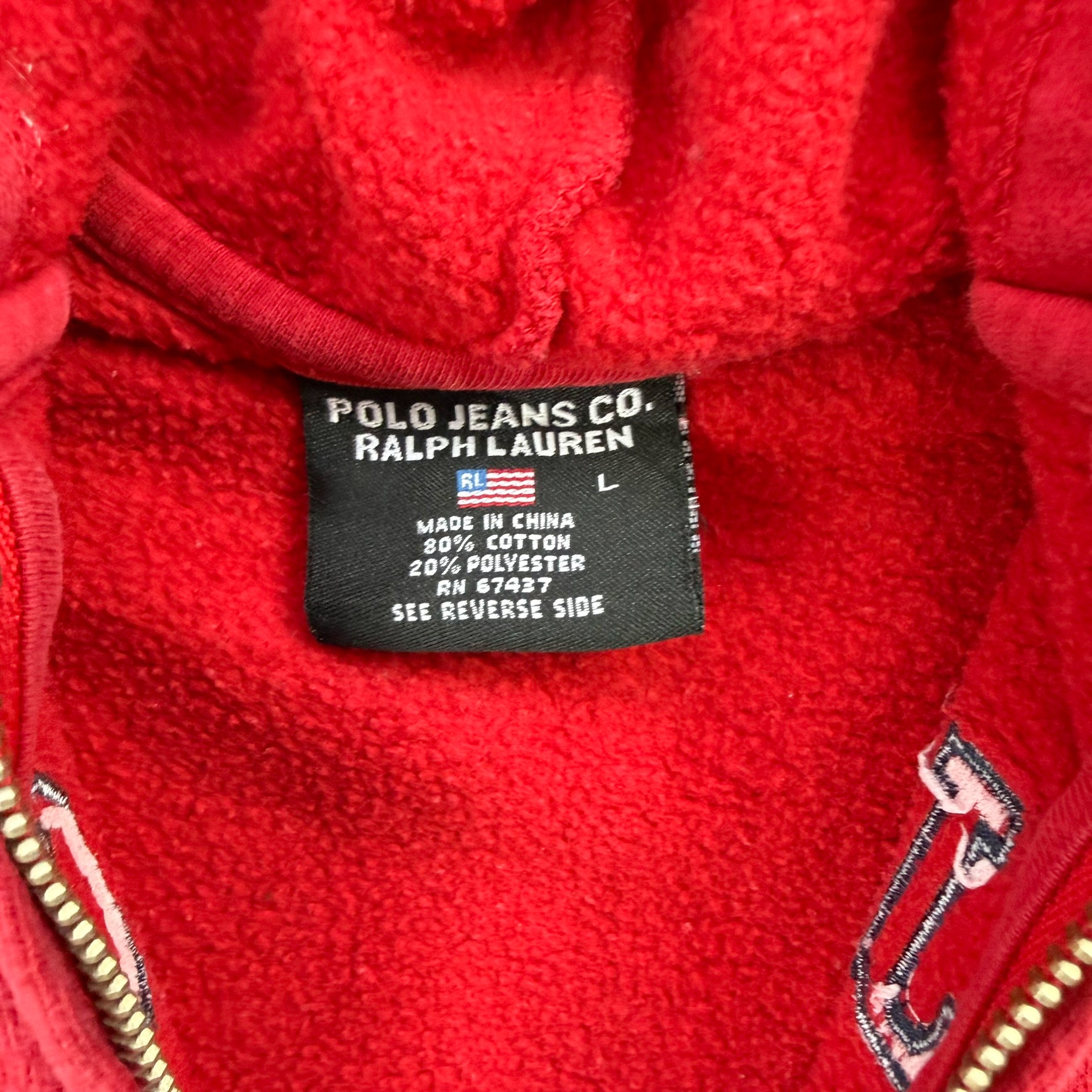 J- Vintage Polo Jeans Ralph Lauren Embroidered Text Zip Up Hoodie - L