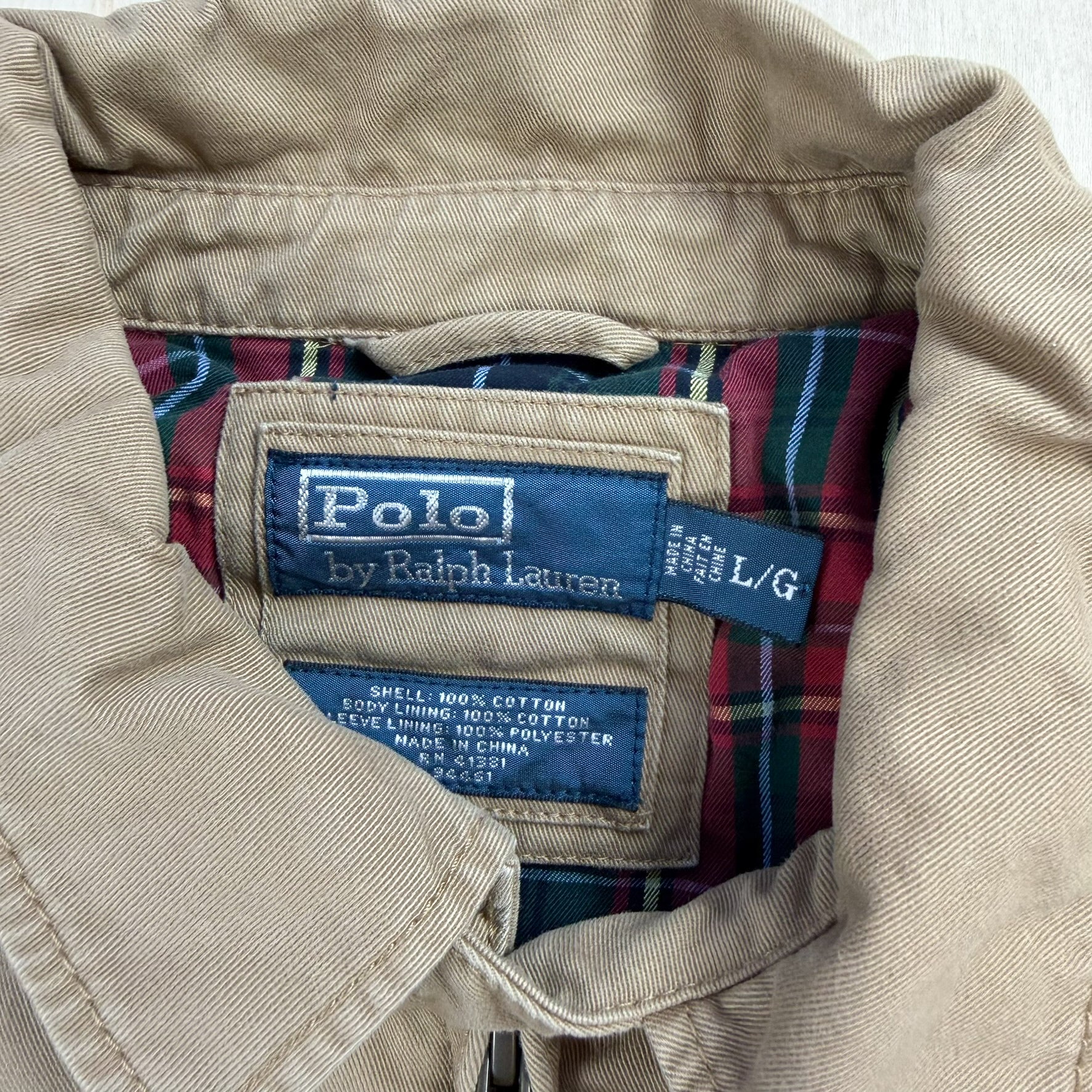 J- Vintage Polo Ralph Lauren Plaid Lined Zip Up Harrington Jacket - L